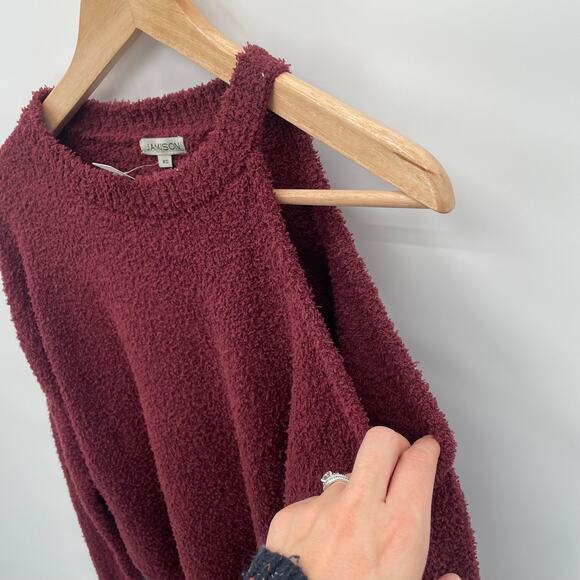 JAMISON NWT Evereve Cozy Chenille Cut Out Maroon Pullover Sweater // XS - Picture 9 of 14